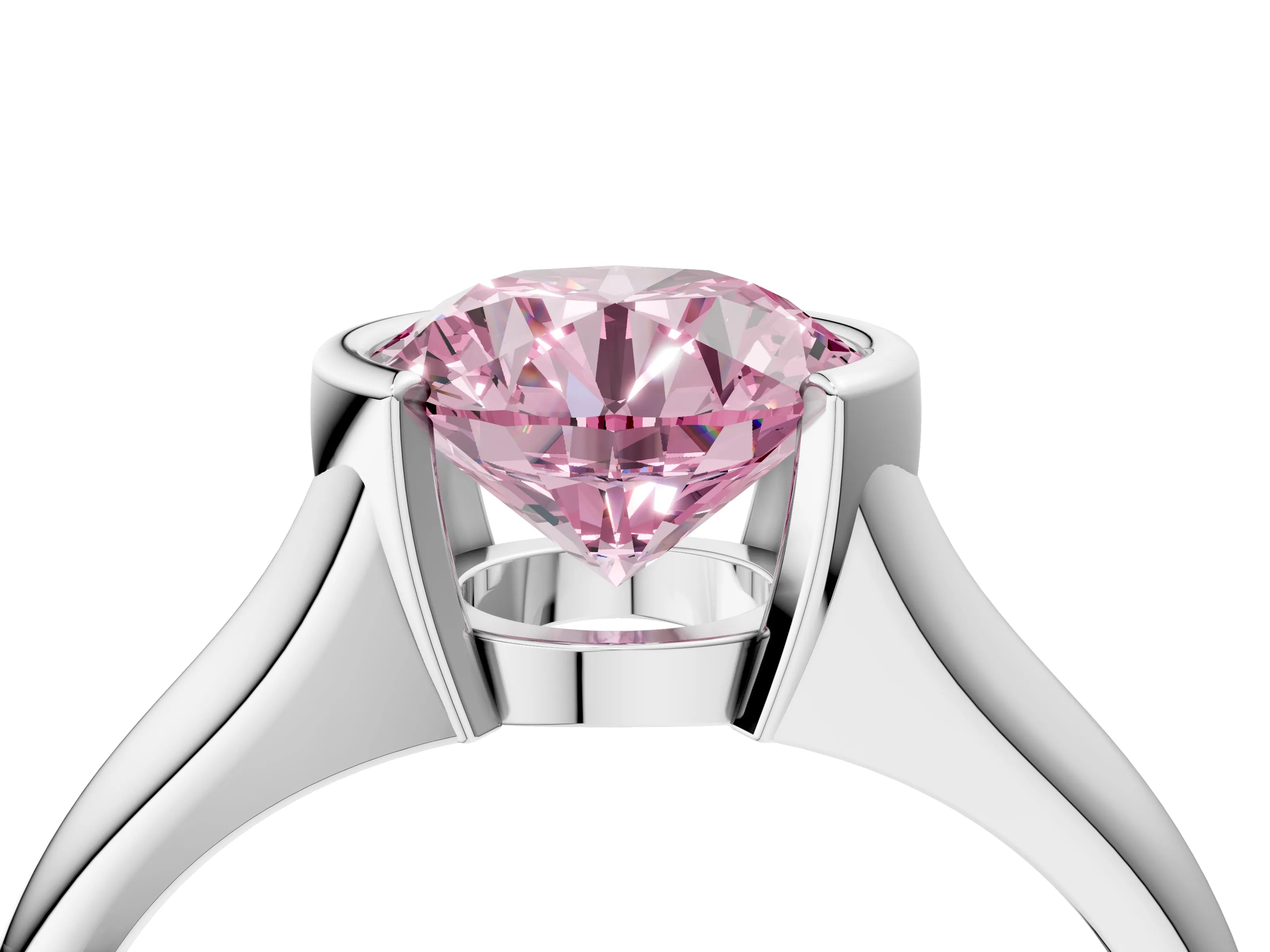 White gold Fancy Pink Round Cut Solitaire Tension Set Diamond Ring with Split Shank Band_52