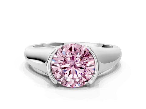 White gold Fancy Pink Round Cut Solitaire Tension Set Diamond Ring with Split Shank Band
