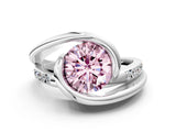 White gold Fancy Pink Round Cut Solitaire Tension-Set Diamond Split Shank Ring