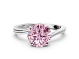 White gold Fancy Pink Round  Cut Solitaire Twist Band Ring with Four-Prong Setting