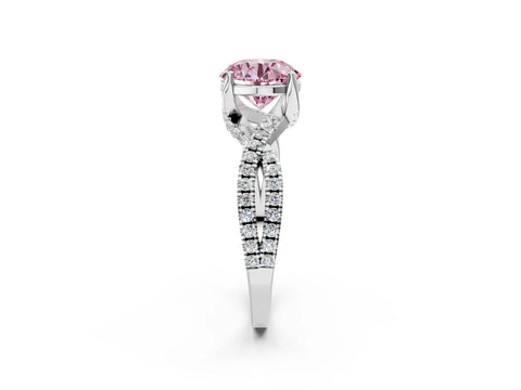 White gold Fancy Pink Round Cut Solitaire Twist Pave Diamond Engagement Ring with Prong Setting_2