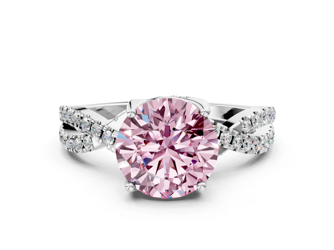 White gold Fancy Pink Round Cut Solitaire Twist Pave Diamond Engagement Ring with Prong Setting_36