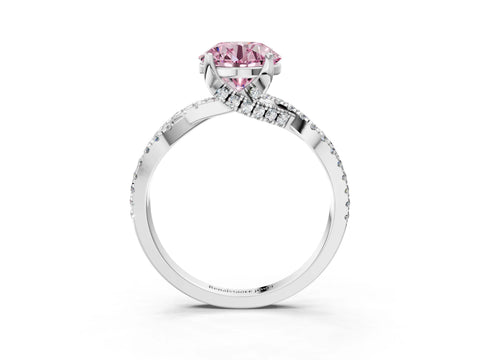 White gold Fancy Pink Round Cut Solitaire Twist Pave Diamond Engagement Ring with Prong Setting_3
