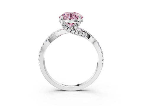 White gold Fancy Pink Round Cut Solitaire Twist Pave Diamond Engagement Ring with Prong Setting_3