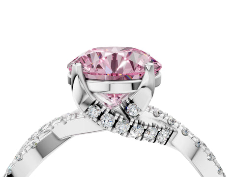 White gold Fancy Pink Round Cut Solitaire Twist Pave Diamond Engagement Ring with Prong Setting_4