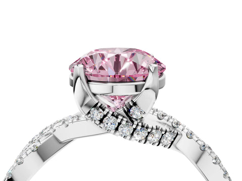 White gold Fancy Pink Round Cut Solitaire Twist Pave Diamond Engagement Ring with Prong Setting_4