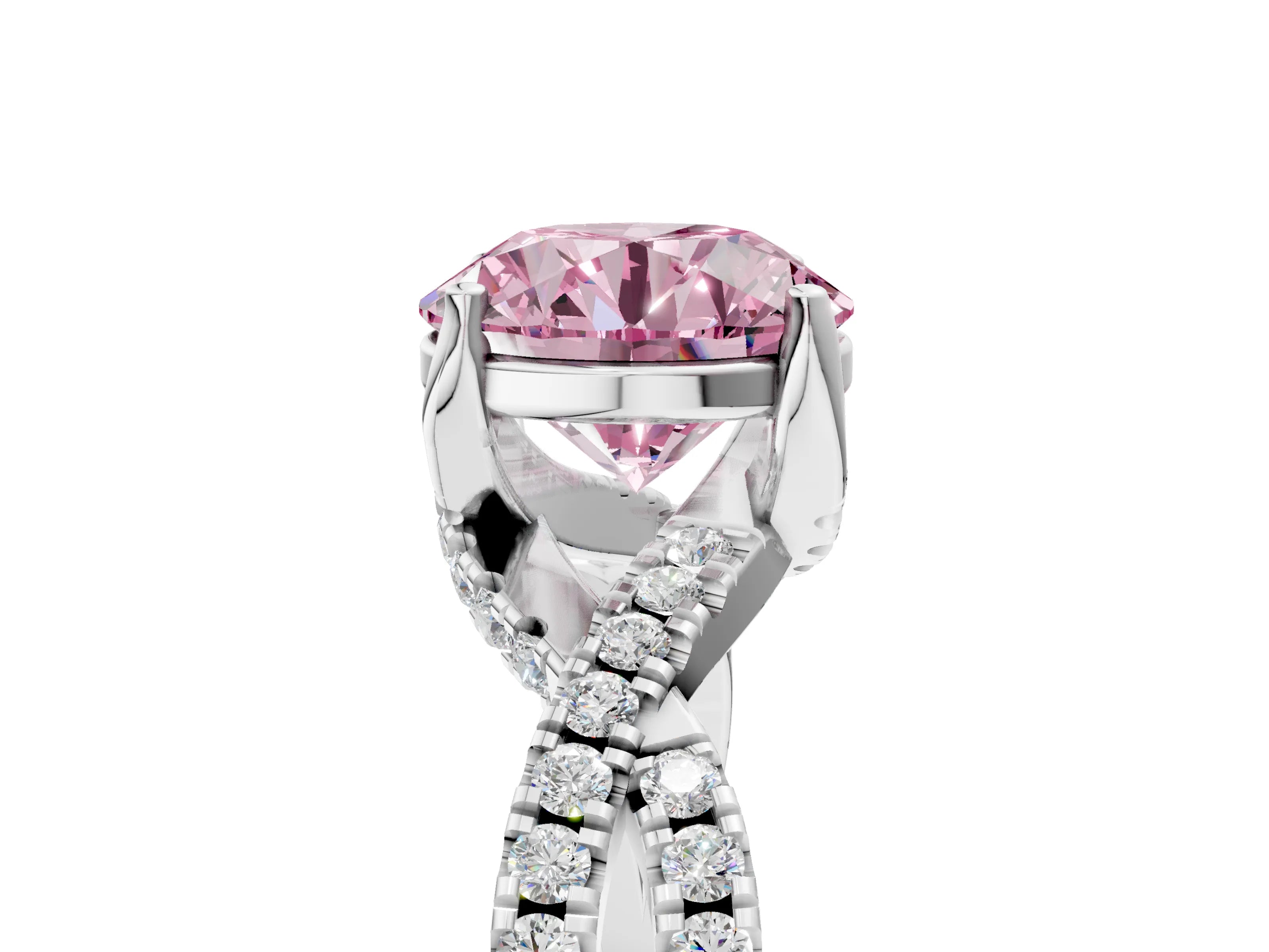 White gold Fancy Pink Round Cut Solitaire Twist Pave Diamond Engagement Ring with Prong Setting_5