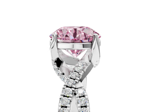 White gold Fancy Pink Round Cut Solitaire Twist Pave Diamond Engagement Ring with Prong Setting_5