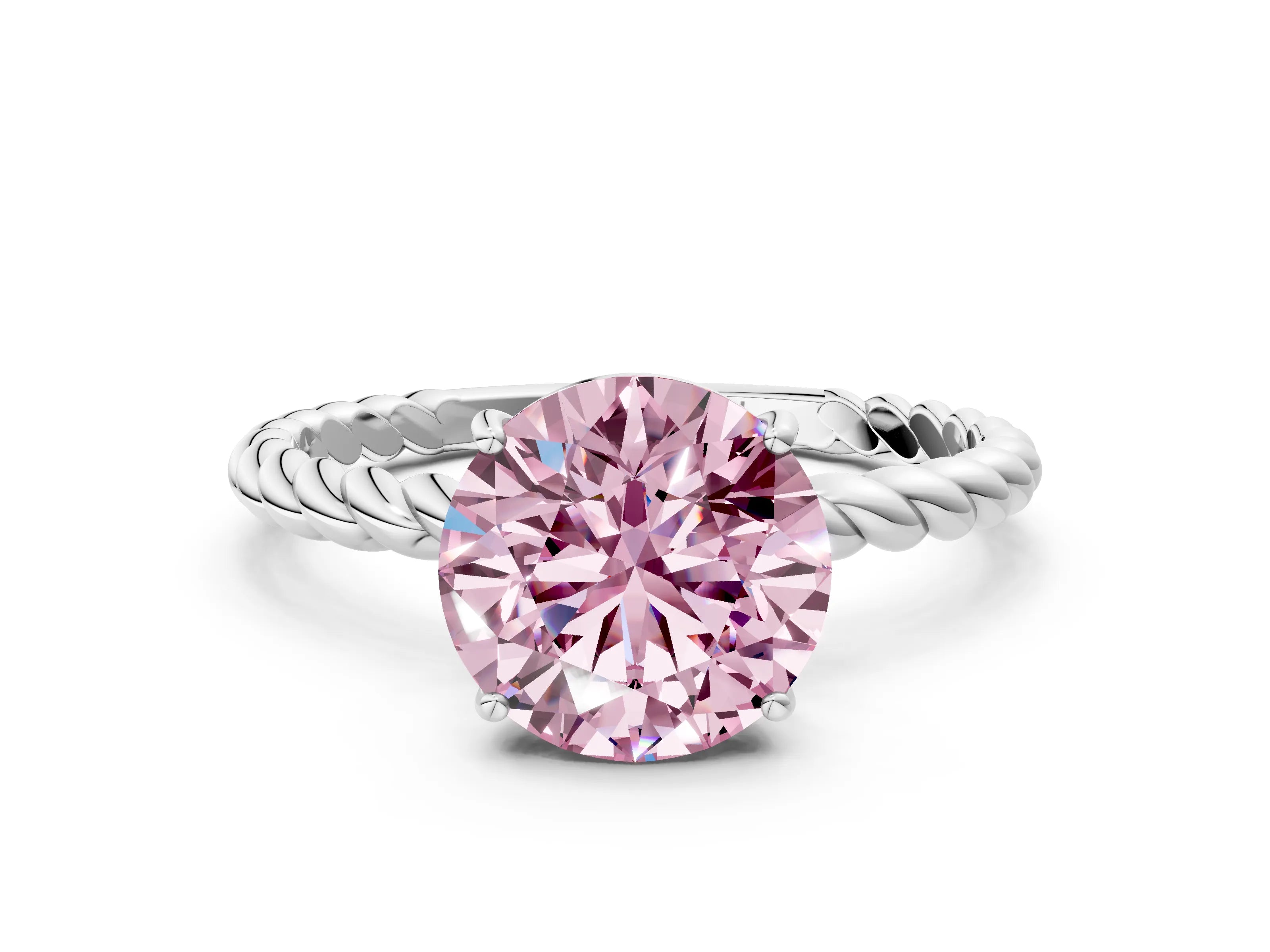 White gold Fancy Pink Round Cut Solitaire Twisted Band 4-Prong Ring_24