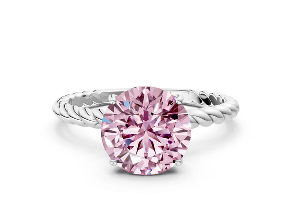 White gold Fancy Pink Round Cut Solitaire Twisted Band 4-Prong Ring