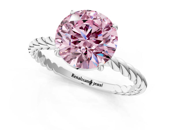 White gold Fancy Pink Round Cut Solitaire Twisted Band 4-Prong Ring