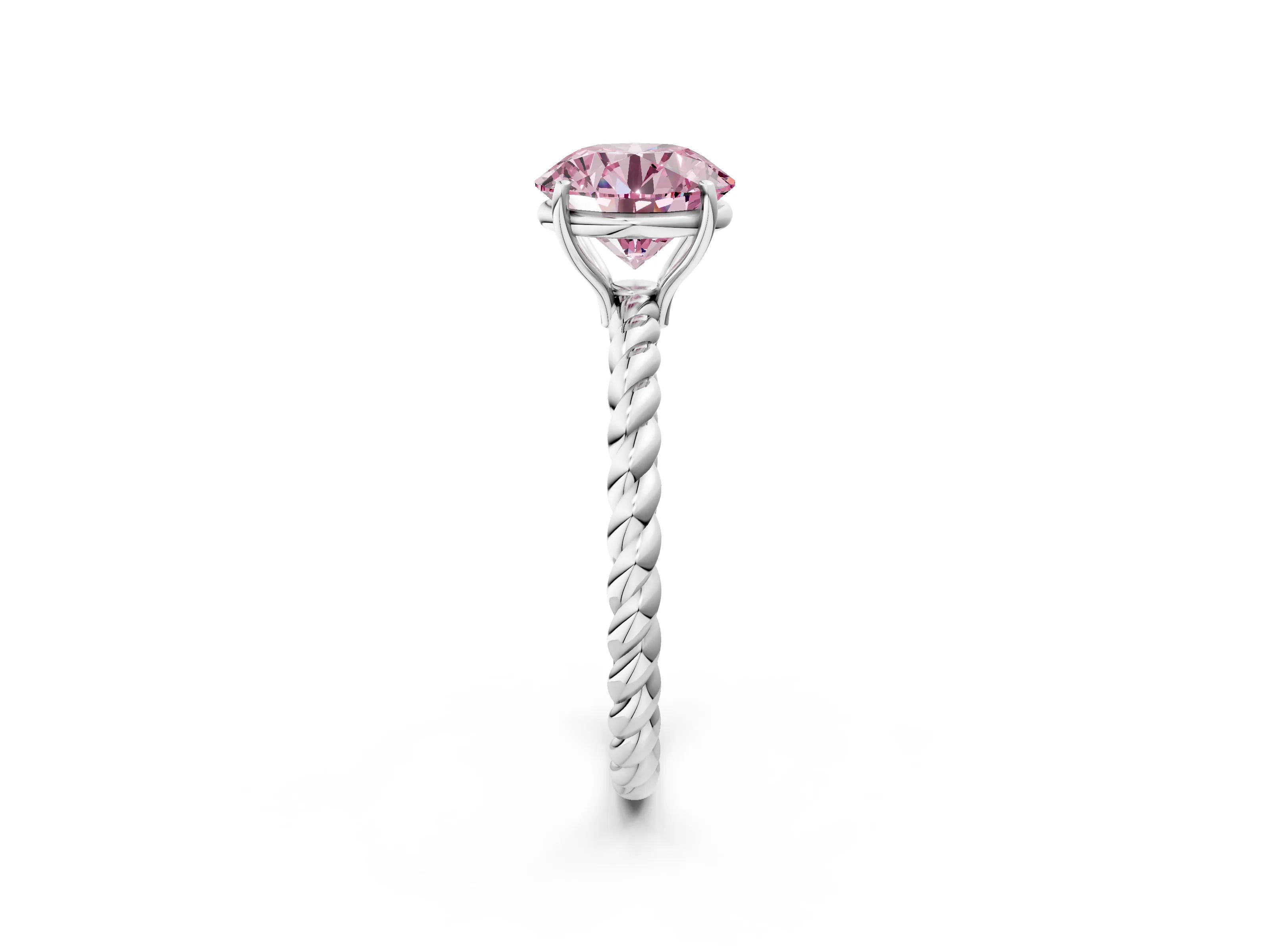 White gold Fancy Pink Round Cut Solitaire Twisted Band 4-Prong Ring_26
