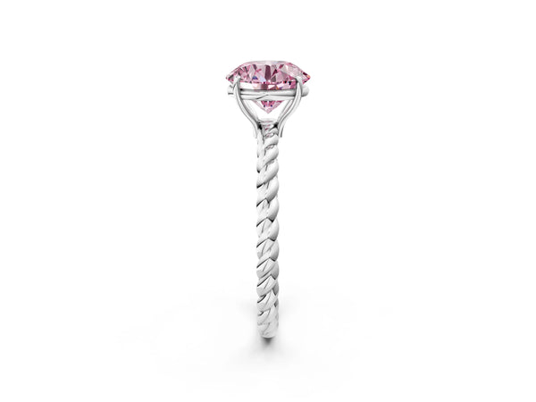 White gold Fancy Pink Round Cut Solitaire Twisted Band 4-Prong Ring