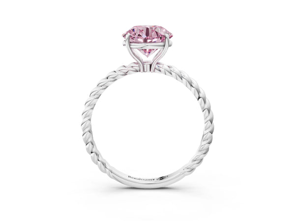 White gold Fancy Pink Round Cut Solitaire Twisted Band 4-Prong Ring
