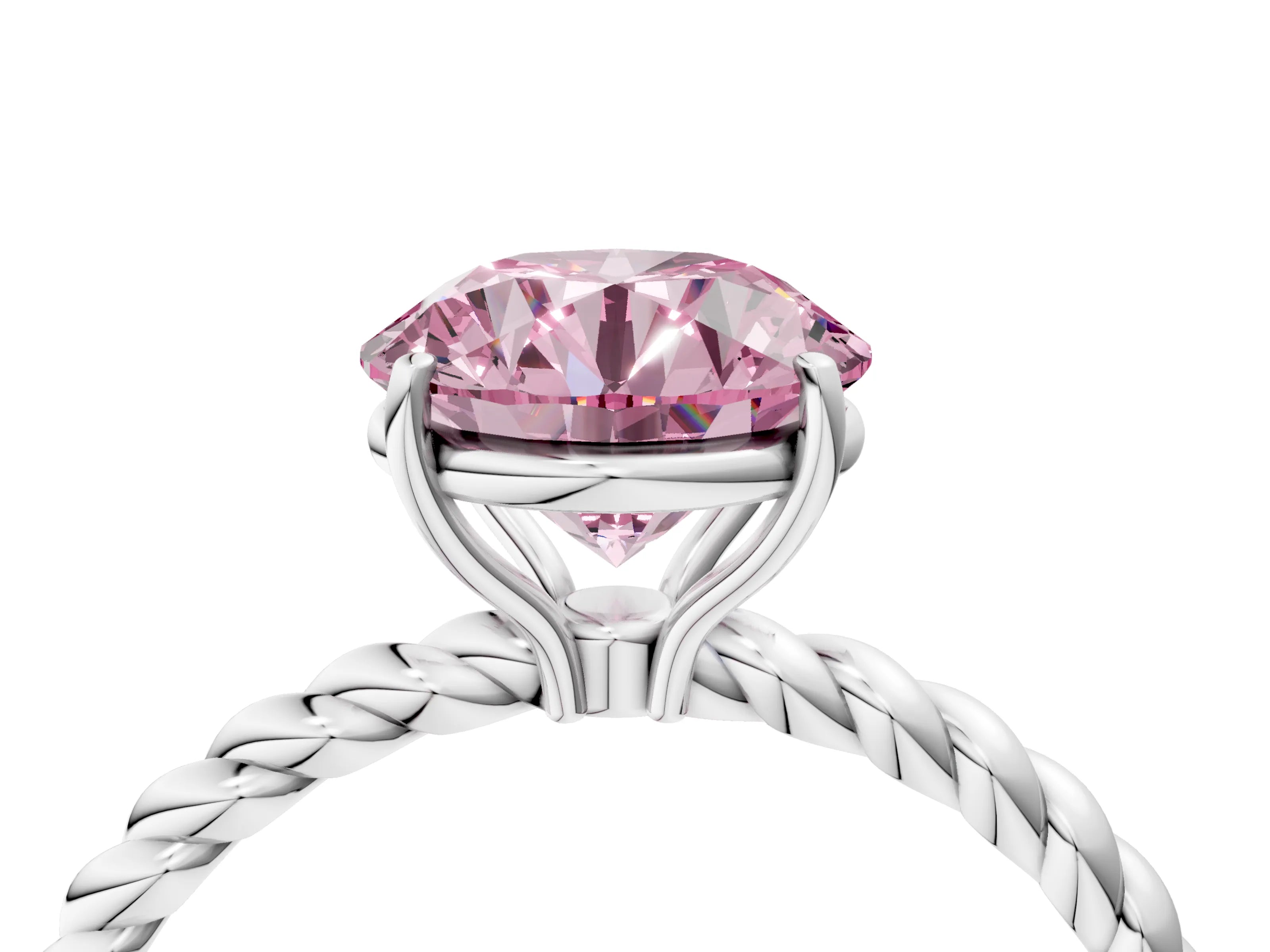 White gold Fancy Pink Round Cut Solitaire Twisted Band 4-Prong Ring_28