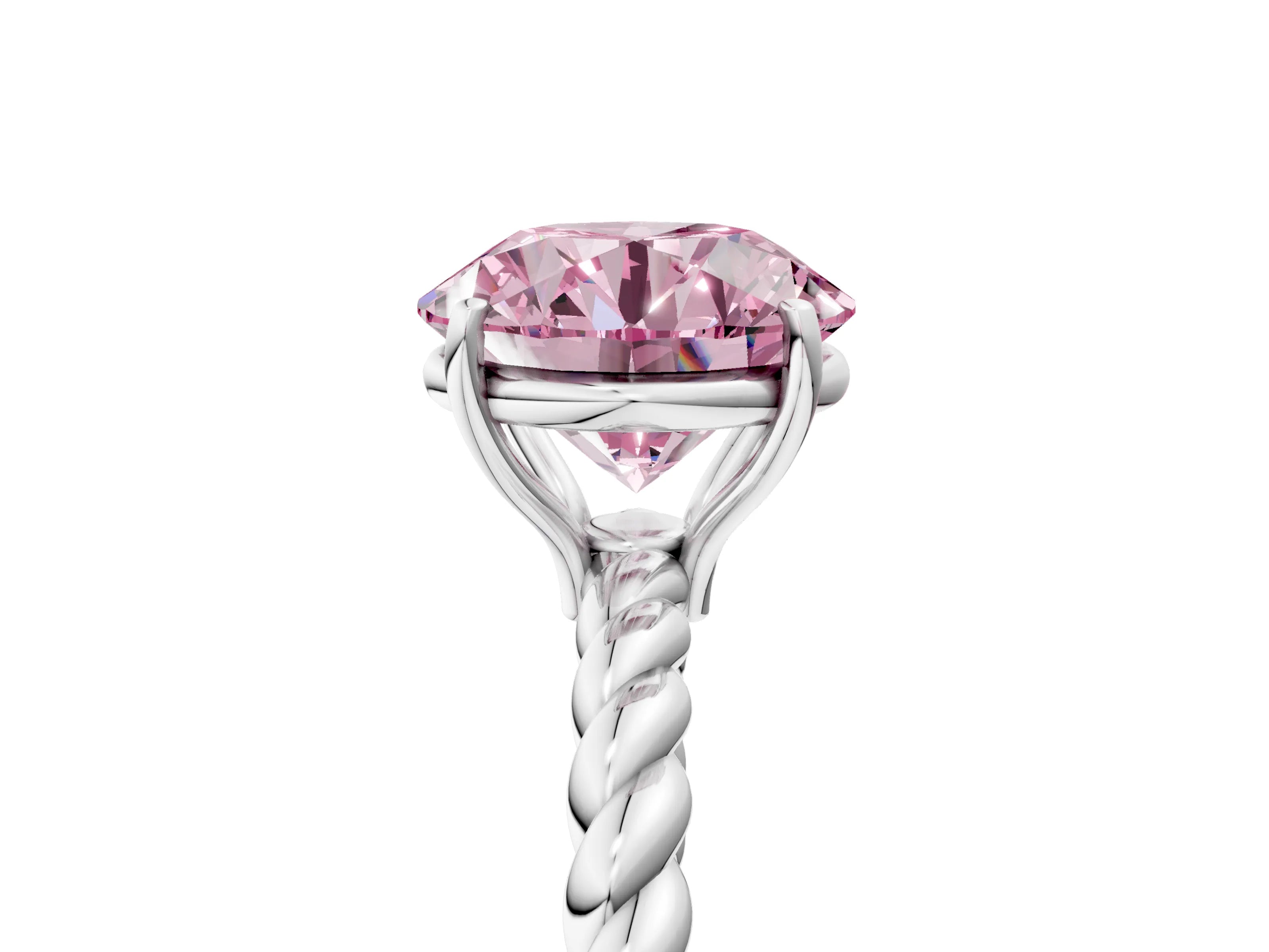 White gold Fancy Pink Round Cut Solitaire Twisted Band 4-Prong Ring_29