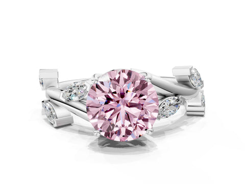 White gold Fancy Pink Round Cut Solitaire Twisted Band Marquise Accent Prong Setting Ring_12