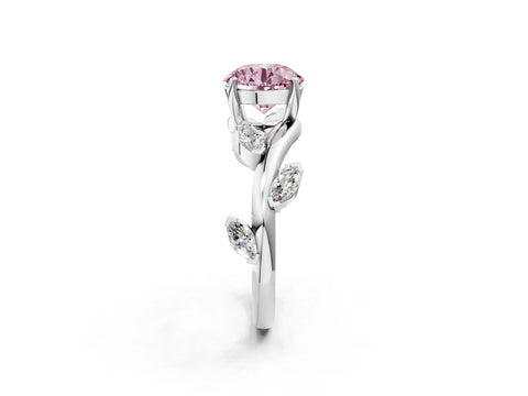 White gold Fancy Pink Round Cut Solitaire Twisted Band Marquise Accent Prong Setting Ring_14