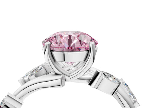 White gold Fancy Pink Round Cut Solitaire Twisted Band Marquise Accent Prong Setting Ring_22