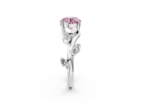 White gold Fancy Pink Round Cut Solitaire Twisted Band Marquise Accent Prong Setting Ring_2