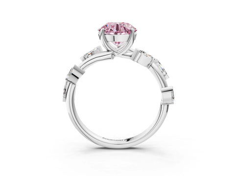 White gold Fancy Pink Round Cut Solitaire Twisted Band Marquise Accent Prong Setting Ring_3