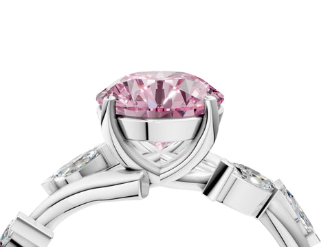 White gold Fancy Pink Round Cut Solitaire Twisted Band Marquise Accent Prong Setting Ring_4