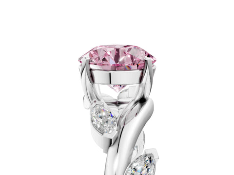 White gold Fancy Pink Round Cut Solitaire Twisted Band Marquise Accent Prong Setting Ring_5