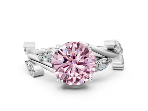 White gold Fancy Pink Round Cut Solitaire Twisted Band Marquise Accent Prong Setting Ring
