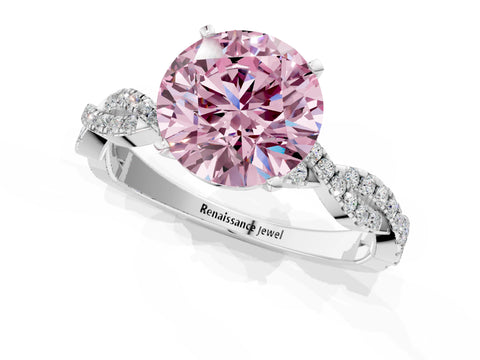 White gold Fancy Pink Round Cut Solitaire Twisted Pave Band with Four-Prong Setting_16