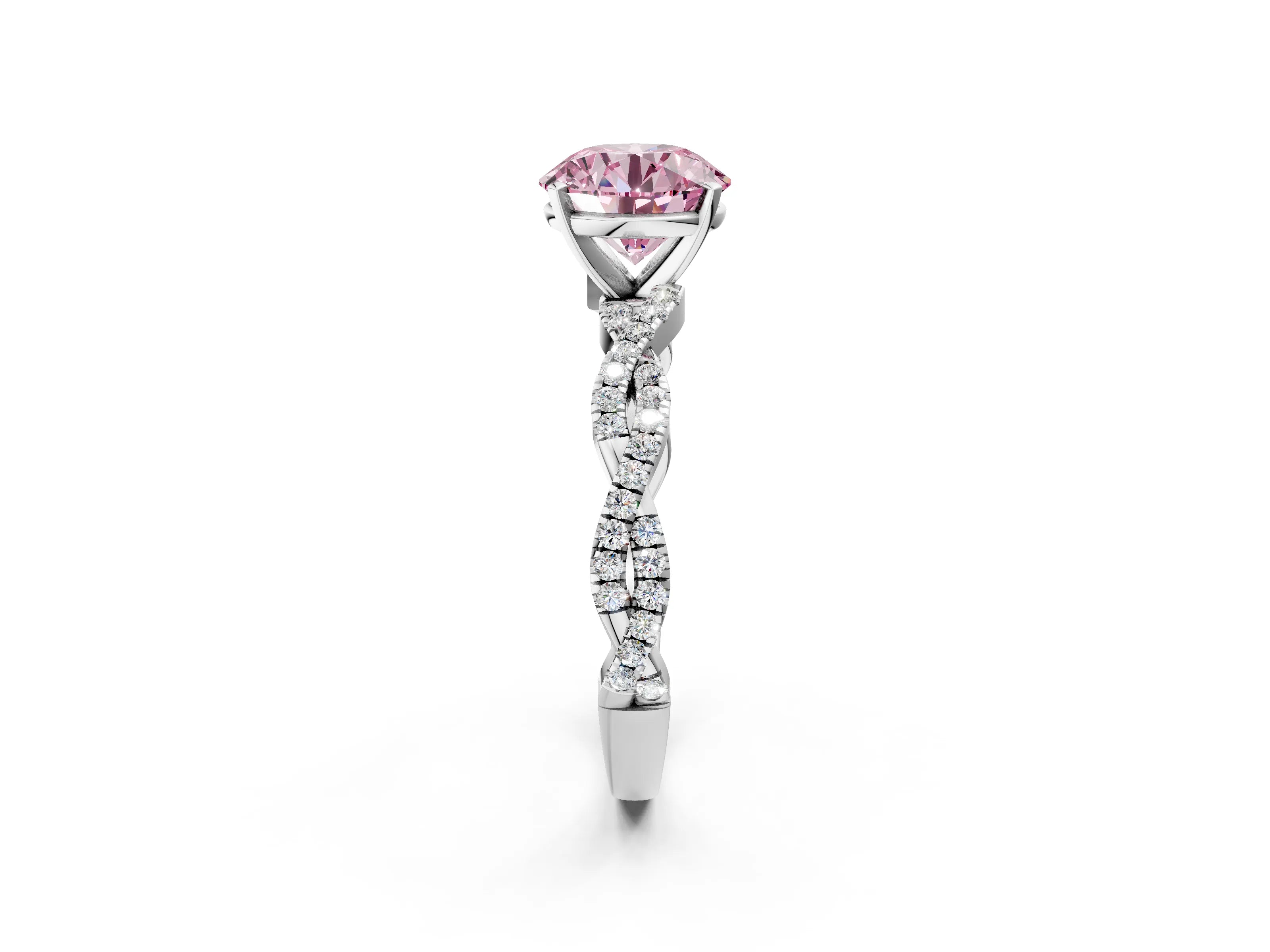 White gold Fancy Pink Round Cut Solitaire Twisted Pave Band with Four-Prong Setting_17