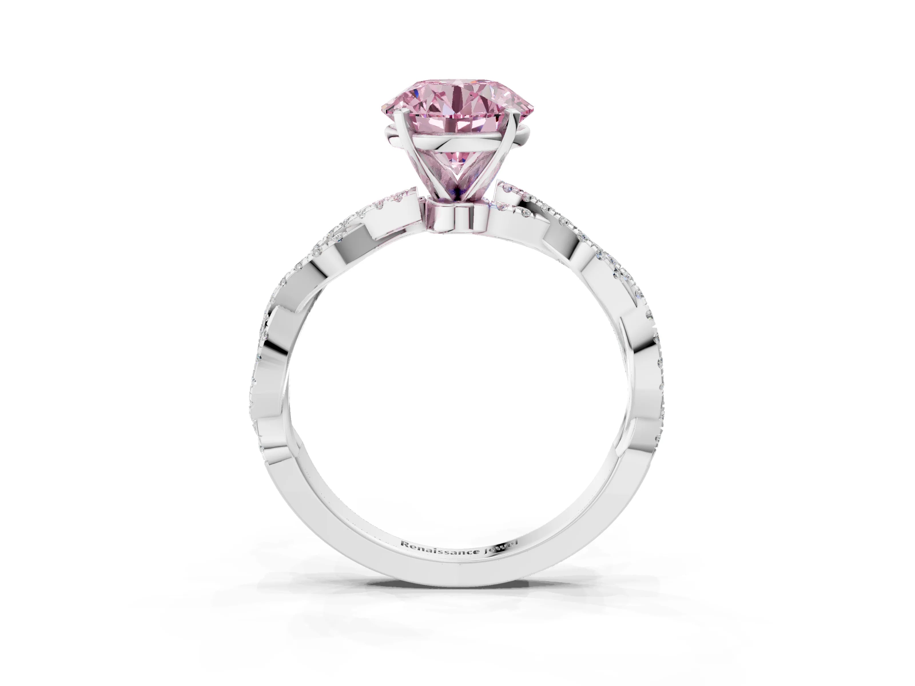 White gold Fancy Pink Round Cut Solitaire Twisted Pave Band with Four-Prong Setting_18