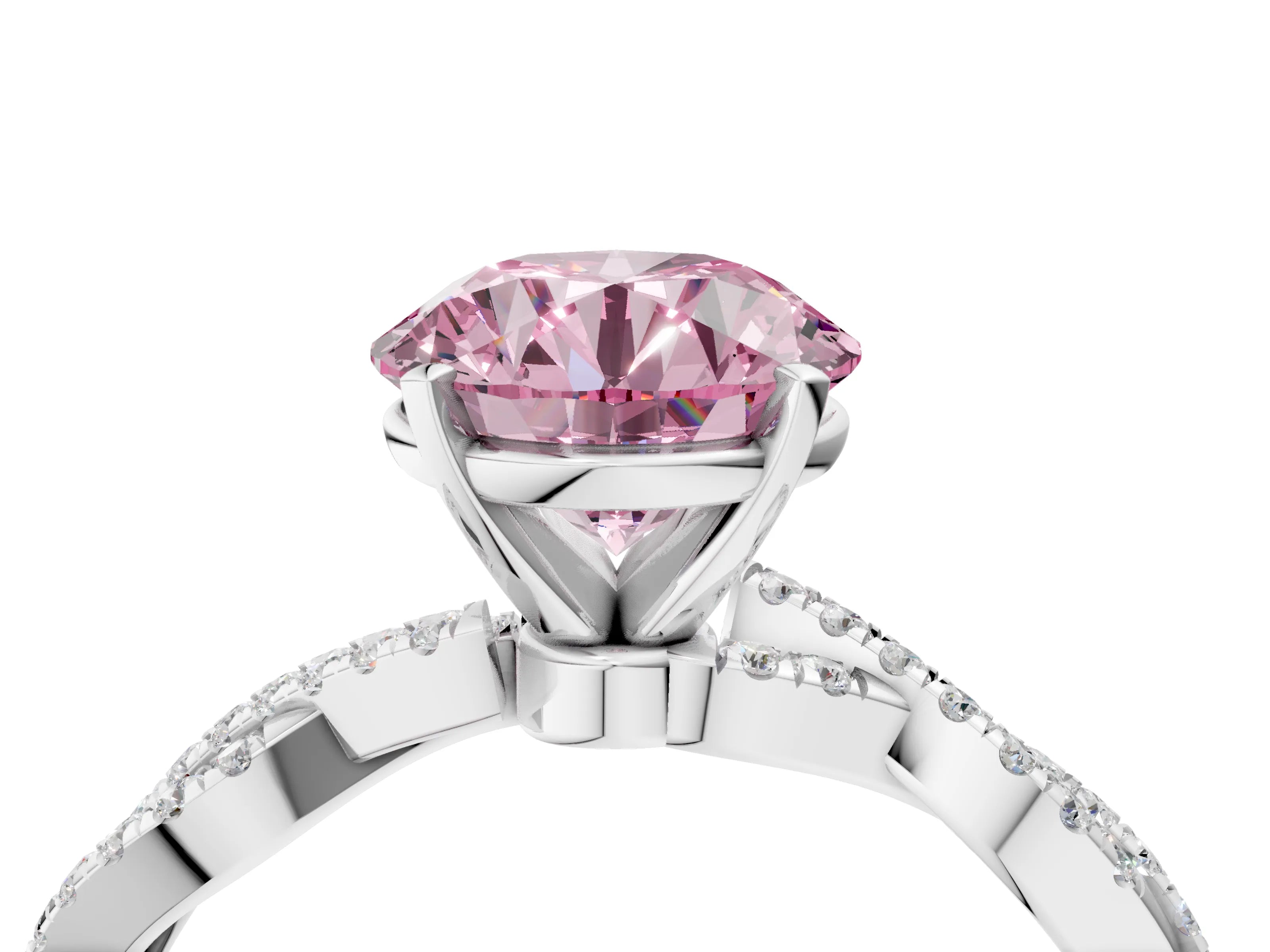 White gold Fancy Pink Round Cut Solitaire Twisted Pave Band with Four-Prong Setting_19