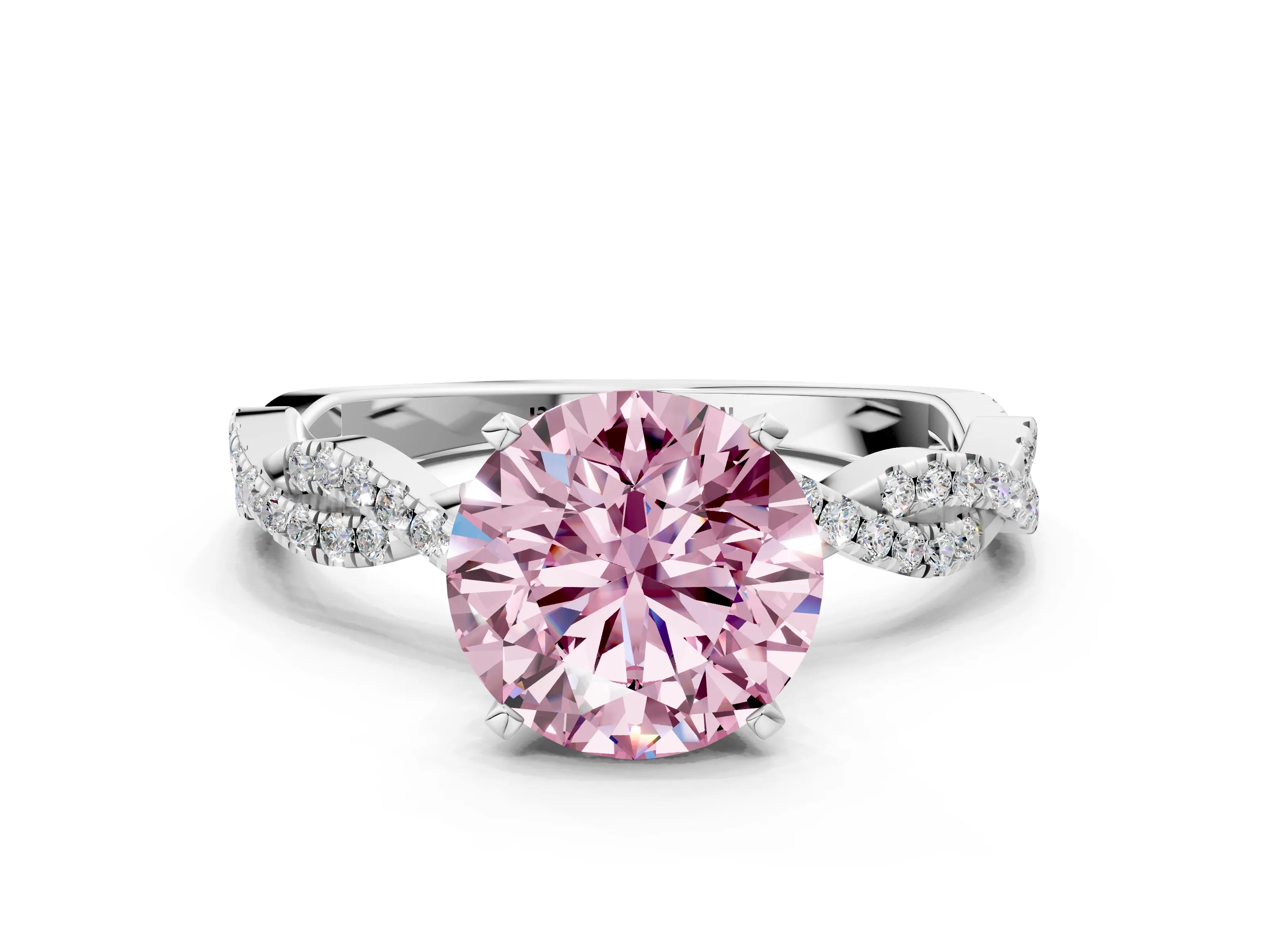 White gold Fancy Pink Round Cut Solitaire Twisted Pave Band with Four-Prong Setting_3