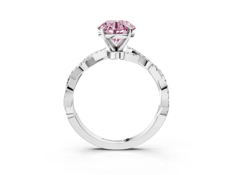 White gold Fancy Pink Round Cut Solitaire Twisted Pave Band with Four-Prong Setting_6