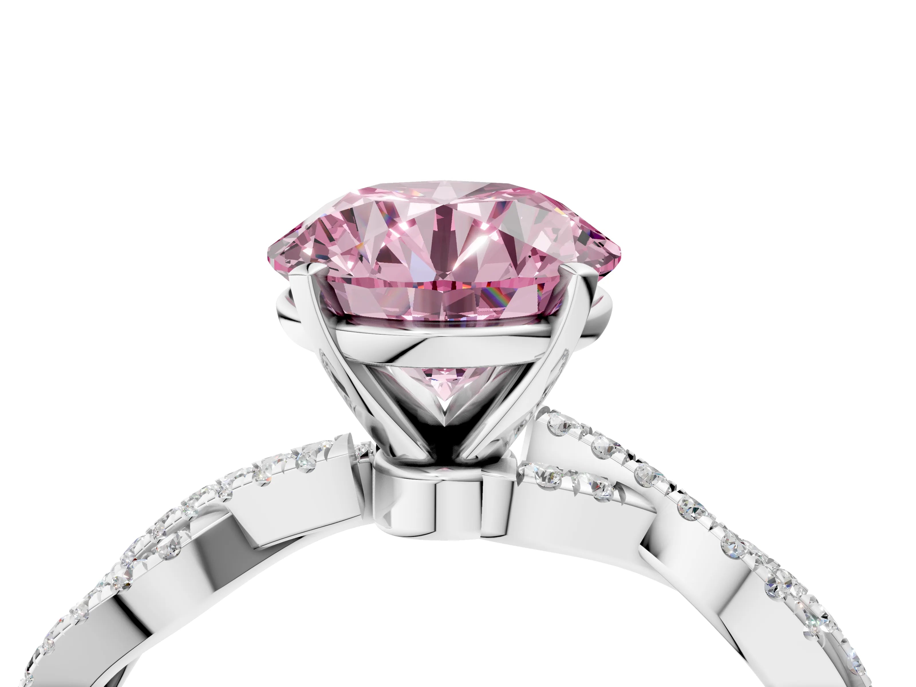 White gold Fancy Pink Round Cut Solitaire Twisted Pave Band with Four-Prong Setting_7
