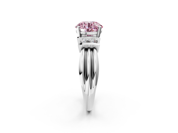 White gold Fancy Pink Round  Cut Three-Stone Channel Set Ring with Bar Prongs