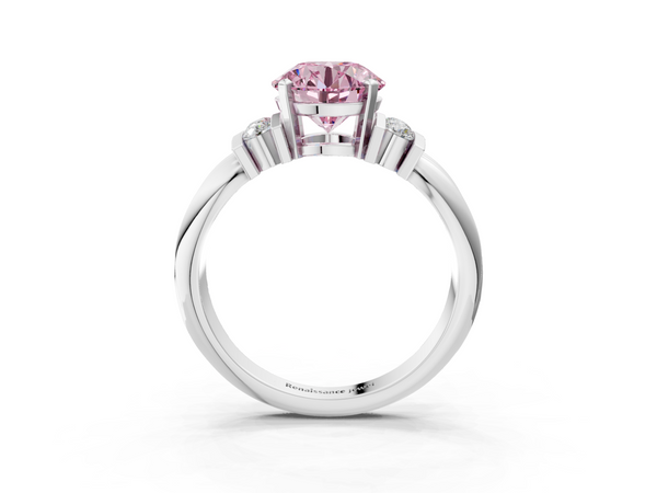 White gold Fancy Pink Round  Cut Three-Stone Channel Set Ring with Bar Prongs