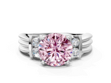 White gold Fancy Pink Round  Cut Three-Stone Channel Set Ring with Bar Prongs_16