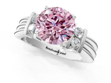 White gold Fancy Pink Round  Cut Three-Stone Channel Set Ring with Bar Prongs_30