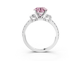 White gold Fancy Pink Round  Cut Three-Stone Diamond Pavé Band with Prong Setting_3