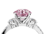 White gold Fancy Pink Round  Cut Three-Stone Diamond Pavé Band with Prong Setting_4