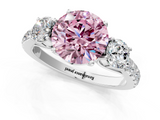 White gold Fancy Pink Round  Cut Three-Stone Diamond Pave Band with Prong Setting_18