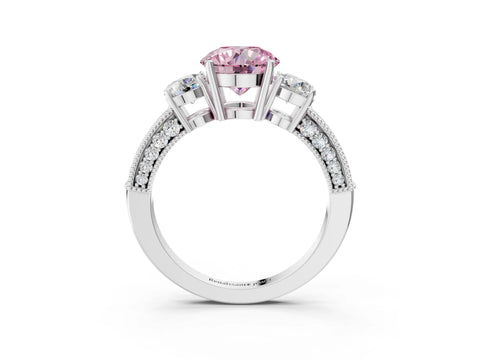 White gold Fancy Pink Round Cut Three-Stone Diamond Ring with Pavé Band and Four-Prong Setting_15