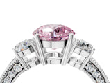 White gold Fancy Pink Round Cut Three-Stone Diamond Ring with Pavé Band and Four-Prong Setting_16