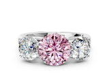 White gold Fancy Pink Round Cut Three-Stone Diamond Ring with Prong Setting on a Classic Band_12