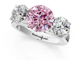 White gold Fancy Pink Round Cut Three-Stone Diamond Ring with Prong Setting on a Classic Band_13
