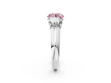 White gold Fancy Pink Round Cut Three-Stone Diamond Ring with Prong Setting on a Classic Band_14