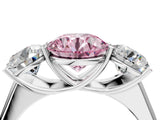 White gold Fancy Pink Round Cut Three-Stone Diamond Ring with Prong Setting on a Classic Band_16