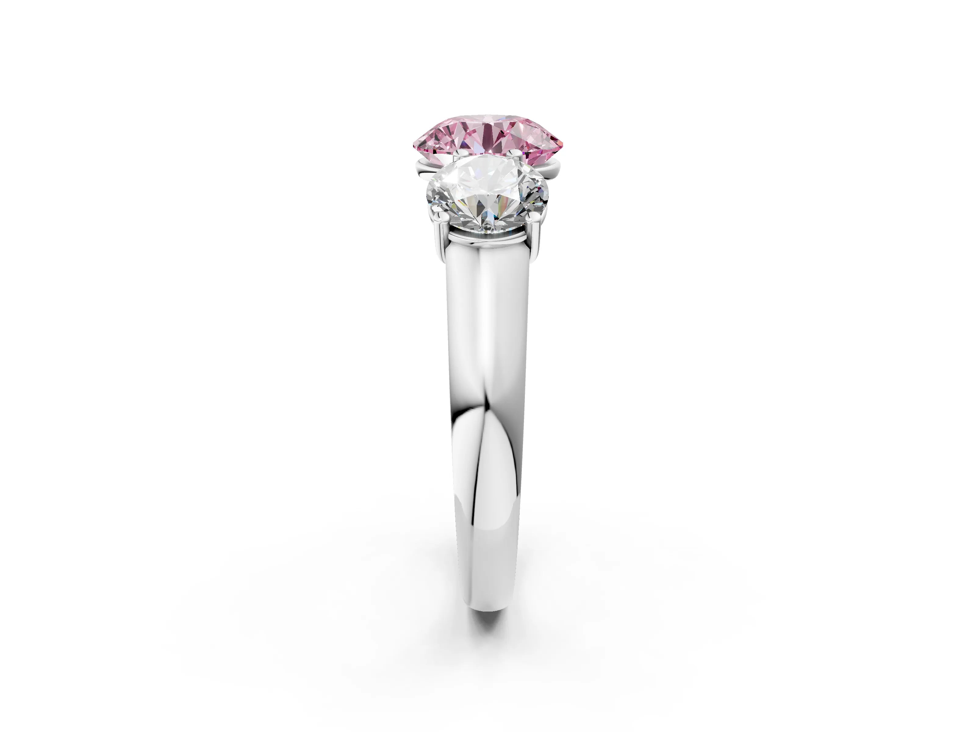 White gold Fancy Pink Round Cut Three-Stone Diamond Ring with Prong Setting on a Classic Band_2