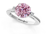 White gold Fancy Pink Round  Cut Three-Stone Solitaire Ring with Round Accent Diamonds and Four-Prong Setting_1